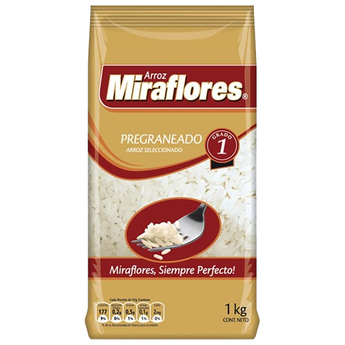 Arroz Miraflores Pregraneado 1 KG - Manga 10 Unidades